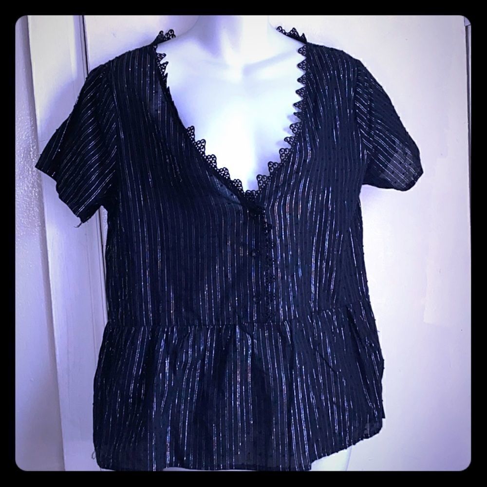 🌸 Black Blouse with Silver Stripes-M